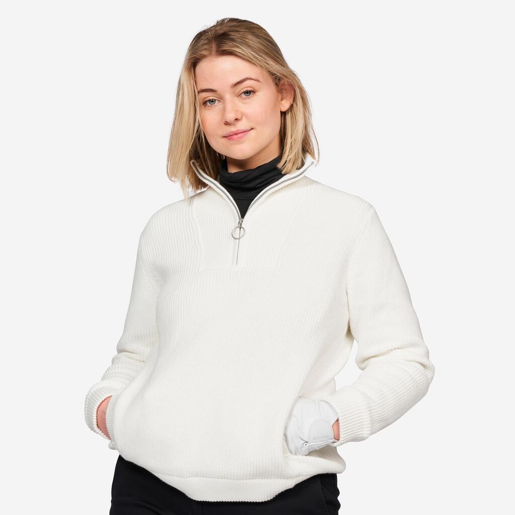 Women's golf half-zipped windproof pullover - MW500 ecru